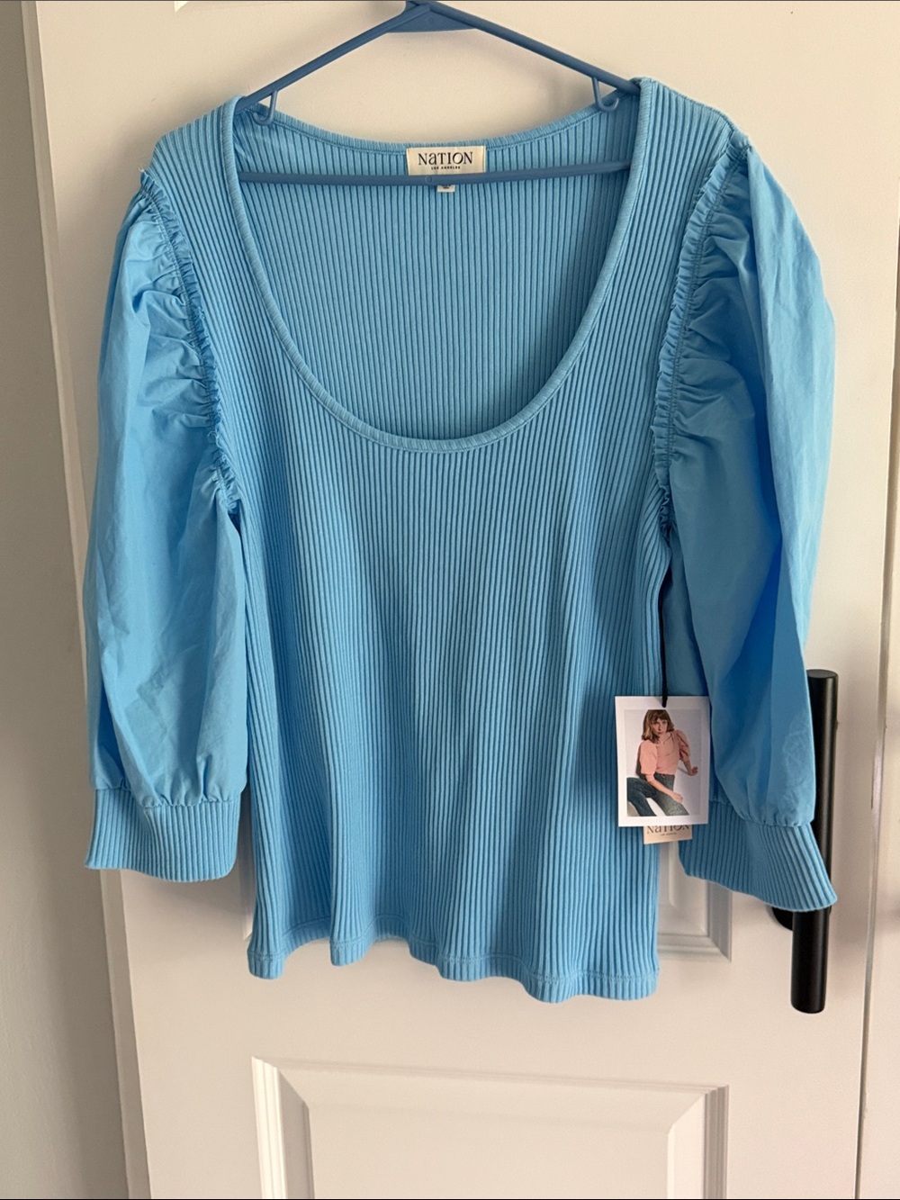 Anthro Nation Los Angeles Tessa Blue Scoop Neck‎ Ribbed Top XXL